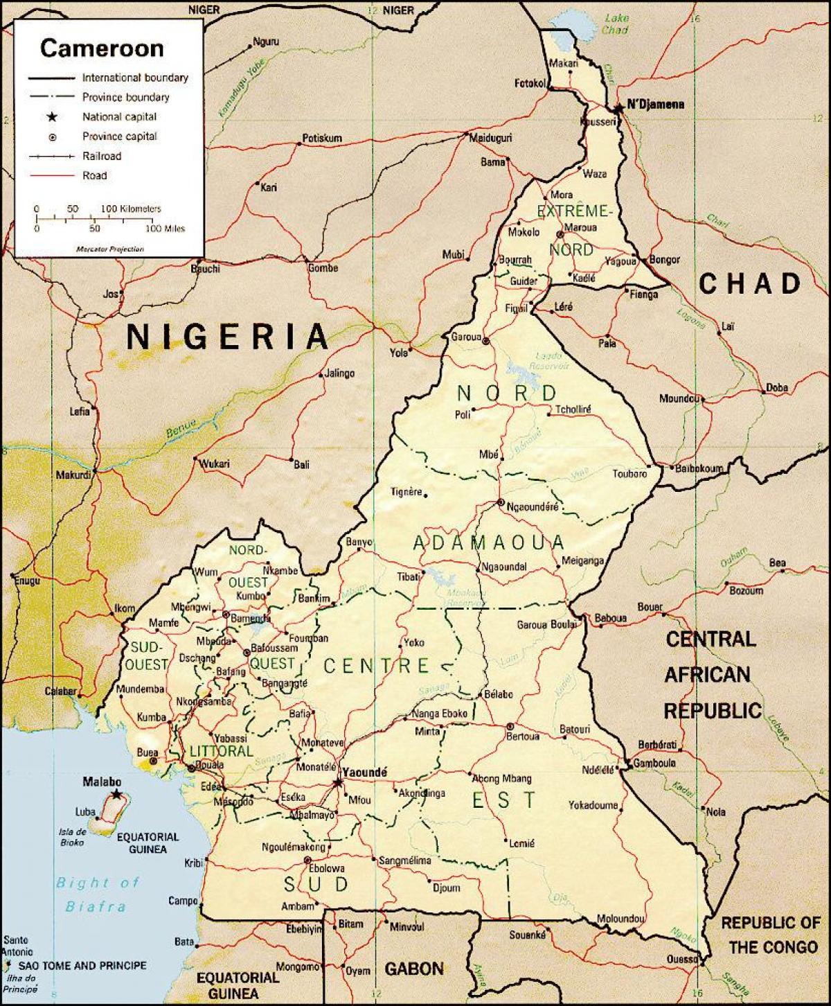 die kaart van Kameroen