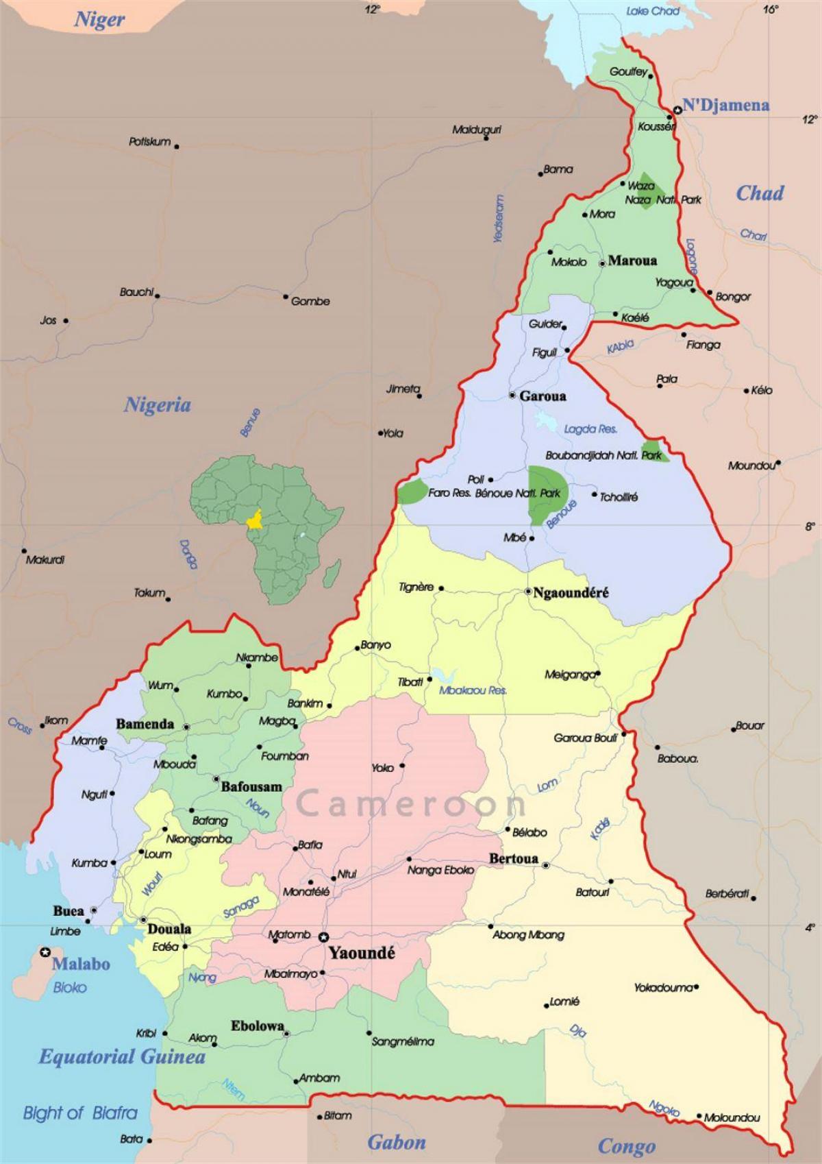 Kameroen kaart met stede